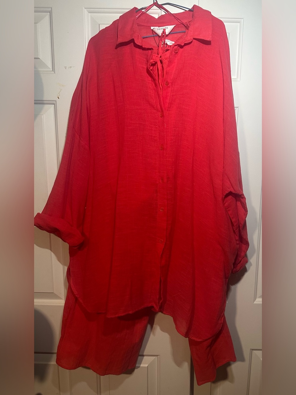 Primark Red Button-Up Oversized Top with matching pants